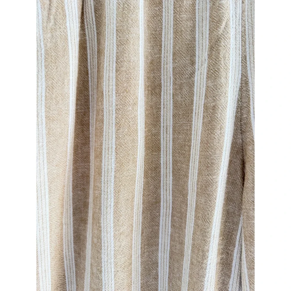 Banana Republic Linen Blend Striped Pull On Pants Tan White Drawstring Large